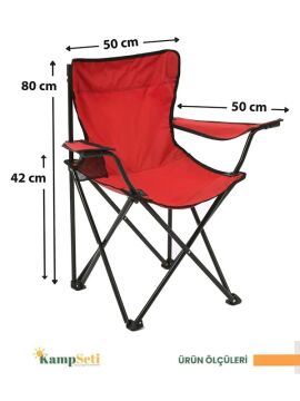 2 Adet KampSeti Çantalı Katlanır Kamp Sandalyesi Rejisör Kırmızı