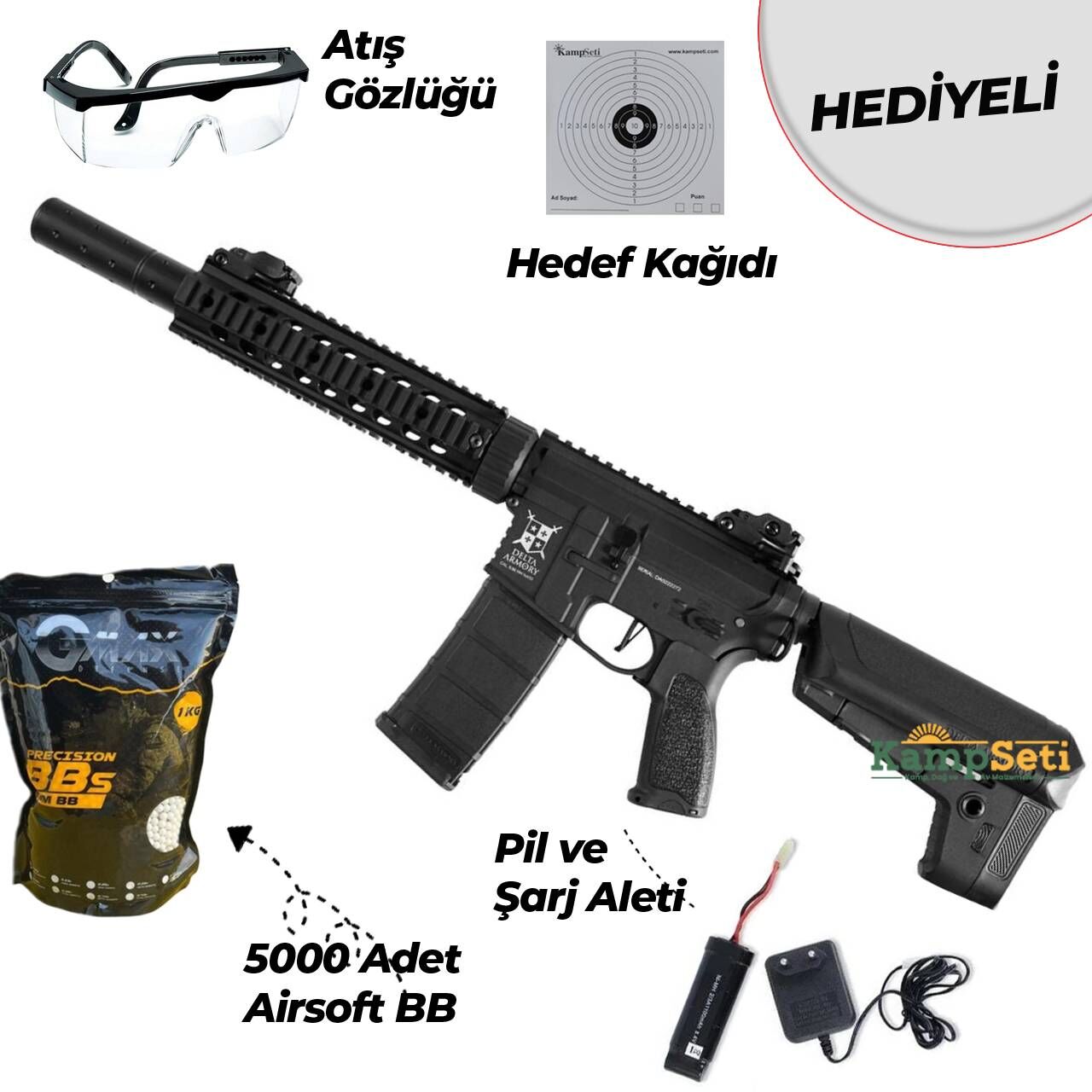 Delta Armory AR15 SilentOps 9” Charlie Airsoft Tüfek Siyah Pil Şarj Set