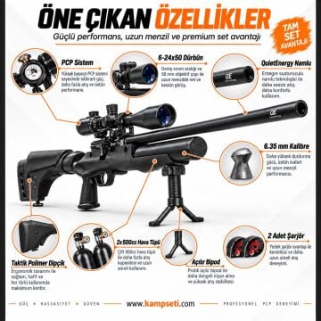 Premium Set Hatsan Hercules 666 QE Pcp Havalı Tüfek 6.35mm