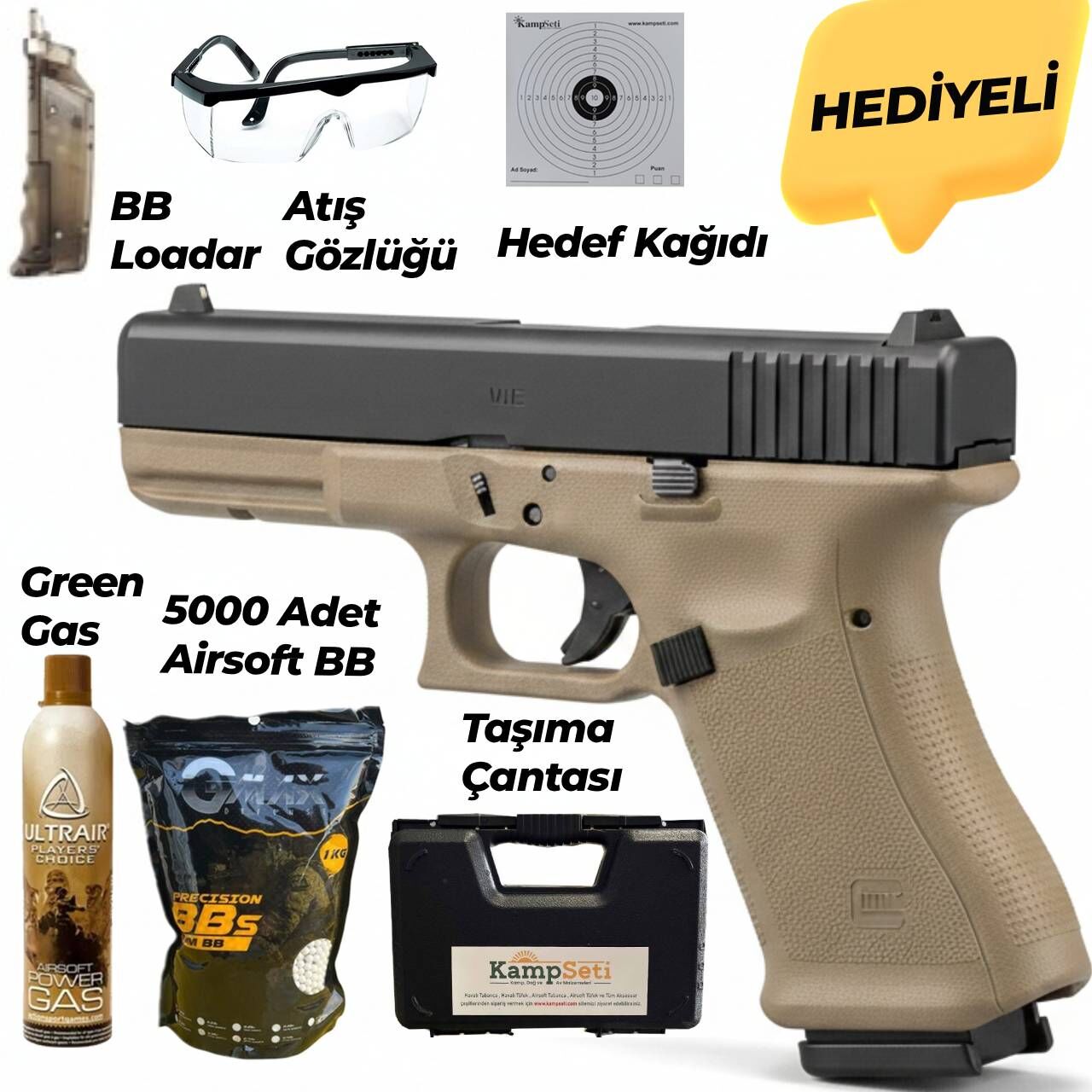 WE Airsoft Glock G17 Gen5 2-Tone GBB Tabanca - Siyah Tan (F Serisi)