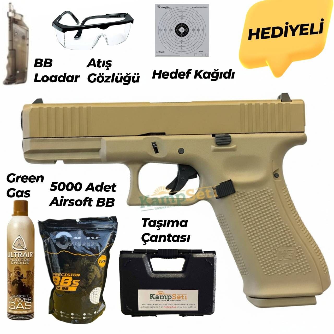 WE Glock G17 Gen5 F Serisi Full Tan GBB Airsoft Tabanca