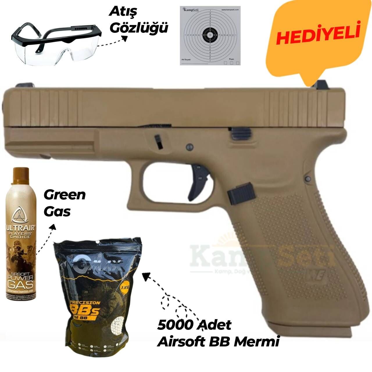 WE Glock G17 Gen5 F Serisi Full Tan GBB Airsoft Tabanca