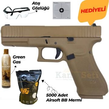WE Glock G17 Gen5 F Serisi Full Tan GBB Airsoft Tabanca