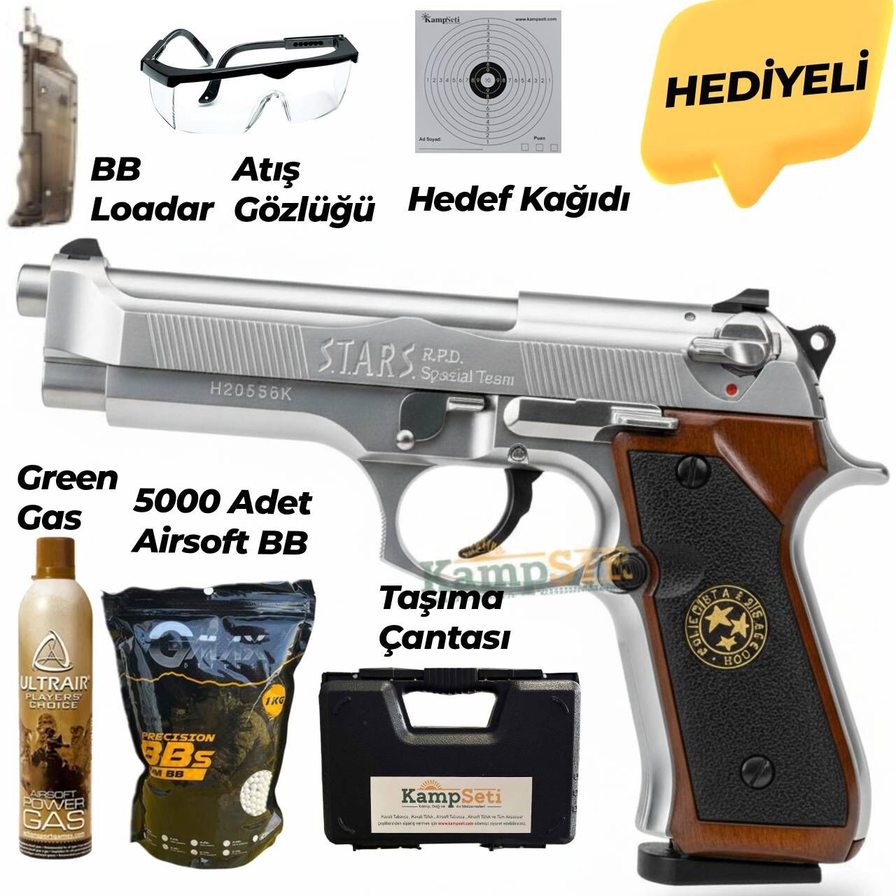 WE Samurai Edge Standard M9 Style Airsoft Tabanca - Silver