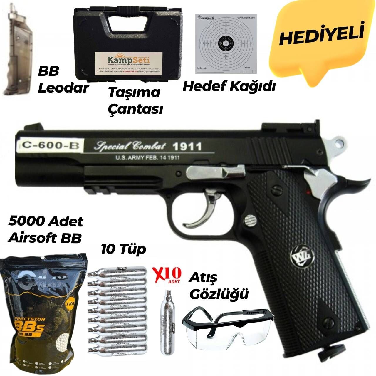 WinGun 1911 Blowbackli Co2 Full Metal Airsoft Tabanca Siyah