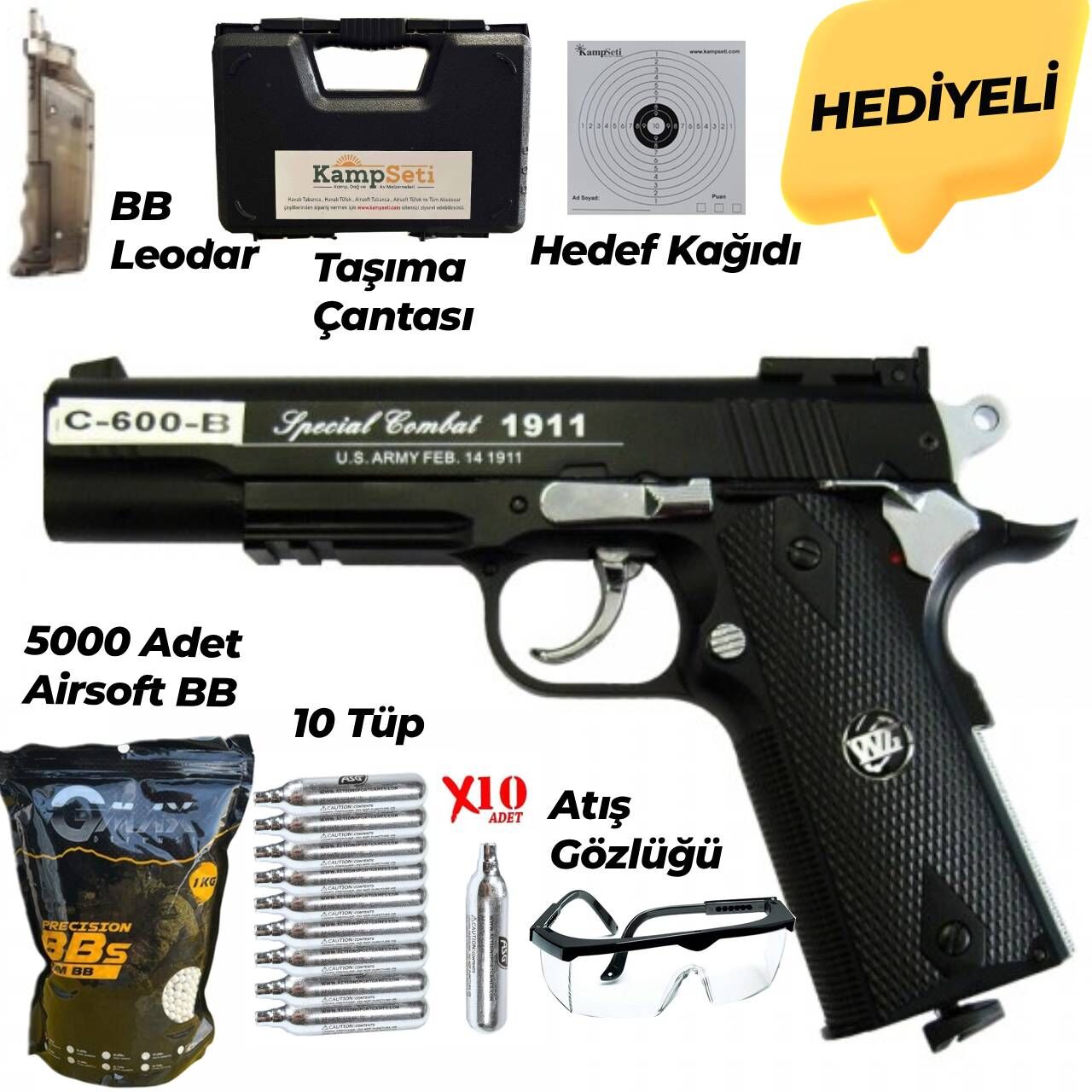 WinGun 1911 Blowbackli Co2 Full Metal Airsoft Tabanca Siyah