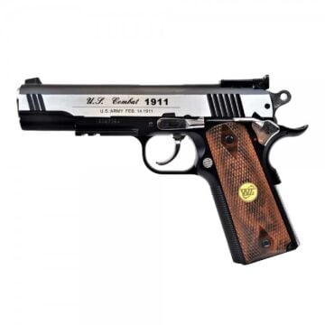 WinGun Blowbackli Full Metal Co2 Airsoft Tabanca (Siyah/Gümüş – Ahşap Kabza)