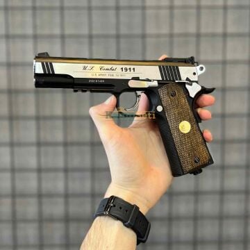 WinGun Blowbackli Full Metal Co2 Airsoft Tabanca (Siyah/Gümüş – Ahşap Kabza)