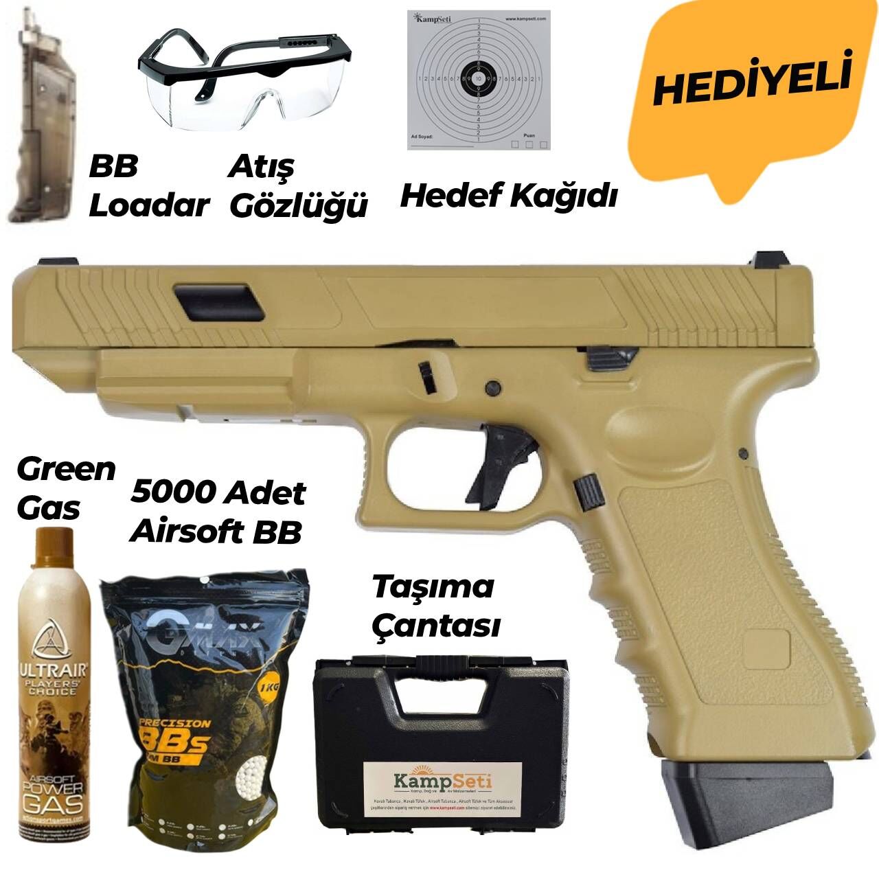 Vigor Glock 34 Green Gas Blowback Airsoft Tabanca 6 mm – Tan
