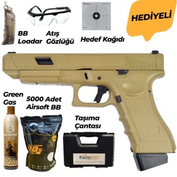 Vigor Glock 34 Uzun Sürgülü Green Gas Blowback Airsoft Tabanca 6 mm – Tan