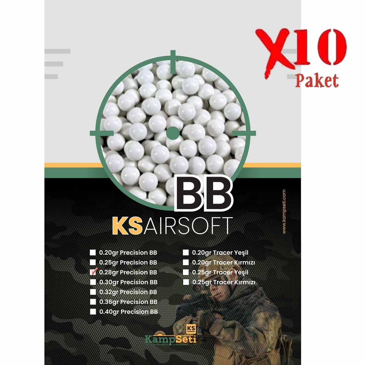 10 Paket KSAirsoft 0.28 Gr Airsoft BB Mermi Plastik 10 KG