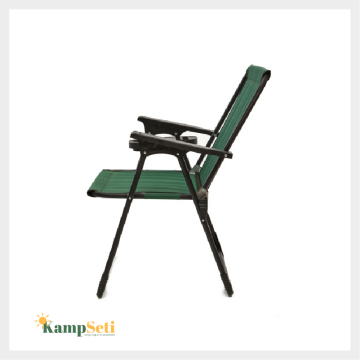 Kampseti Katlanır Kamp Sandalyesi - Yeşil Piknik Sandalyesi Bardaklıklı-M1