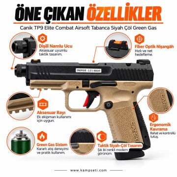 Canik TP9 Elite Combat Airsoft Tabanca Siyah Çöl Green Gas