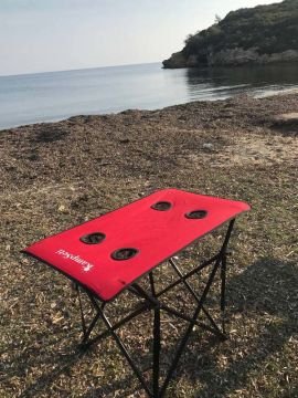 KampSeti Katlanır Kamp Piknik Masası Kumaş Kırmızı