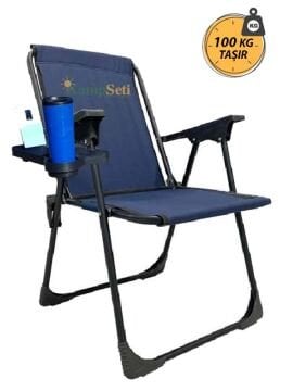 Kampseti 2 Adet Mavi Katlanır Kamp Sandalyesi - Plaj Piknik Sandalyesi Bardaklıklı M1