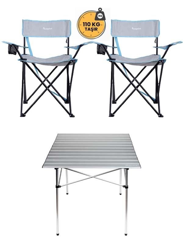 KampSeti 2 Adet Katlanır Kamp Sandalyesi - Alüminyum Katlanır Kamp Masası