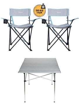 KampSeti 2 Adet Katlanır Kamp Sandalyesi - Alüminyum Katlanır Kamp Masası