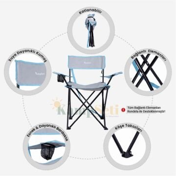 KampSeti 2 Adet Katlanır Kamp Sandalyesi - Sırtı Açık Kamp Sandalyesi-S1