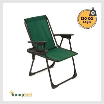 KampSeti 2 Adet Yeşil Kamp Sandalyesi-Kamp Masası Seti