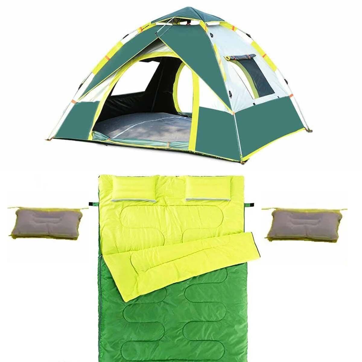 Kampseti Yeşil 3 Kişilik Çadır 2 kişilik Uyku Tulumu ve 2 Yastık Seti