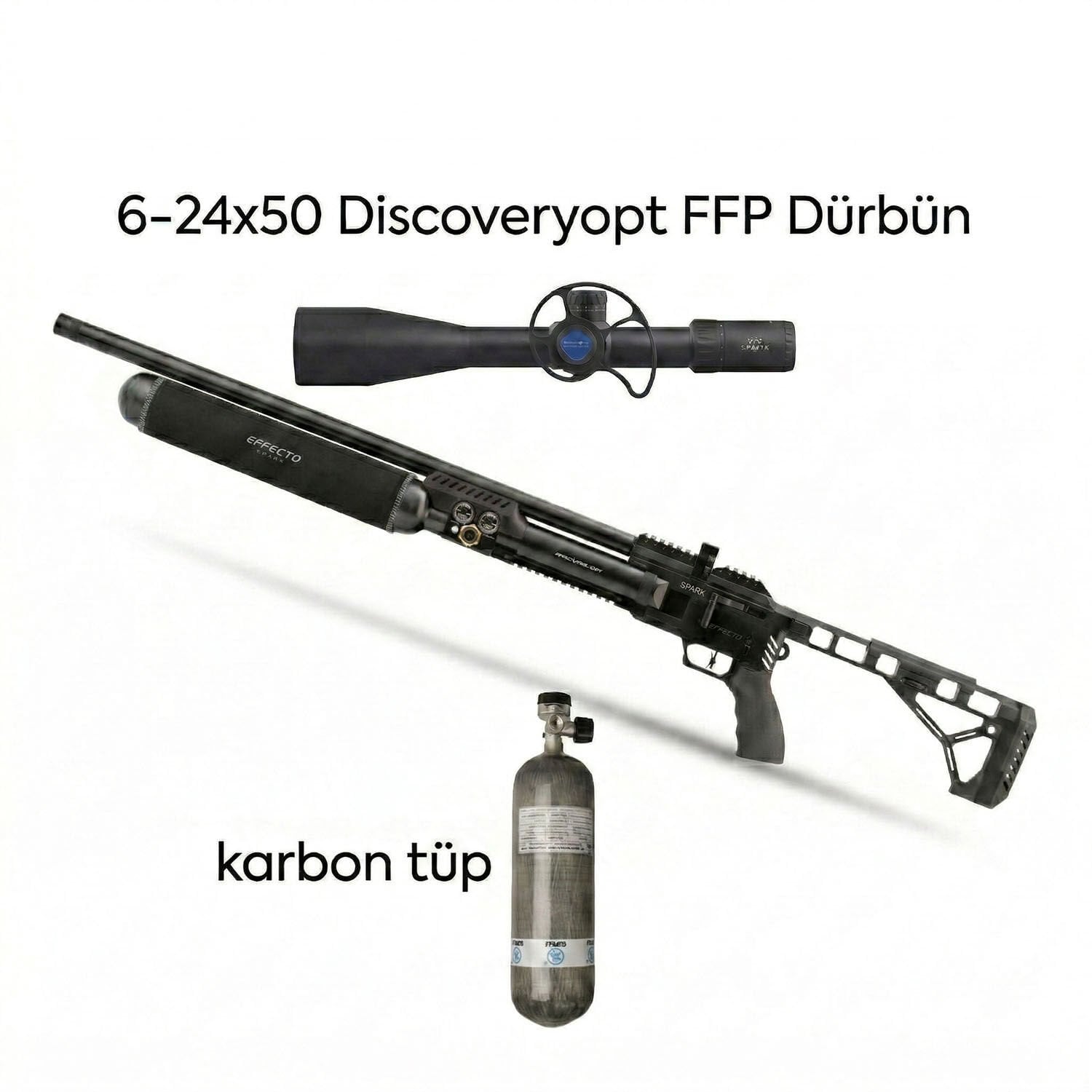 Premium Set Huğlu Effecto Spark Pro CR700 PCP Havalı Tüfek Siyah