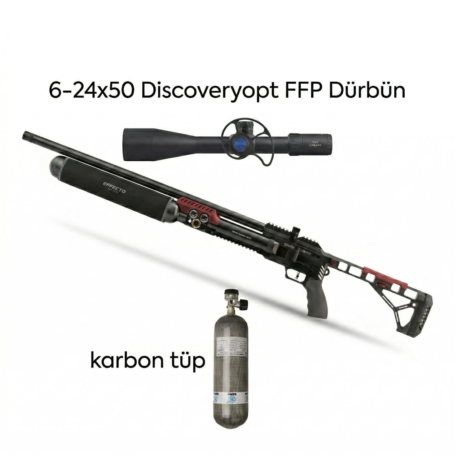 Premium Set Huğlu Effecto Spark Pro CR700 PCP Havalı Tüfek Kırmızı