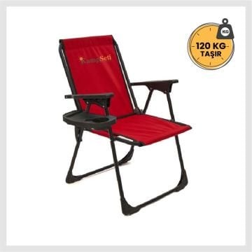 KampSeti 2 Adet Kırmızı Kamp Sandalyesi-Kamp Masası Seti