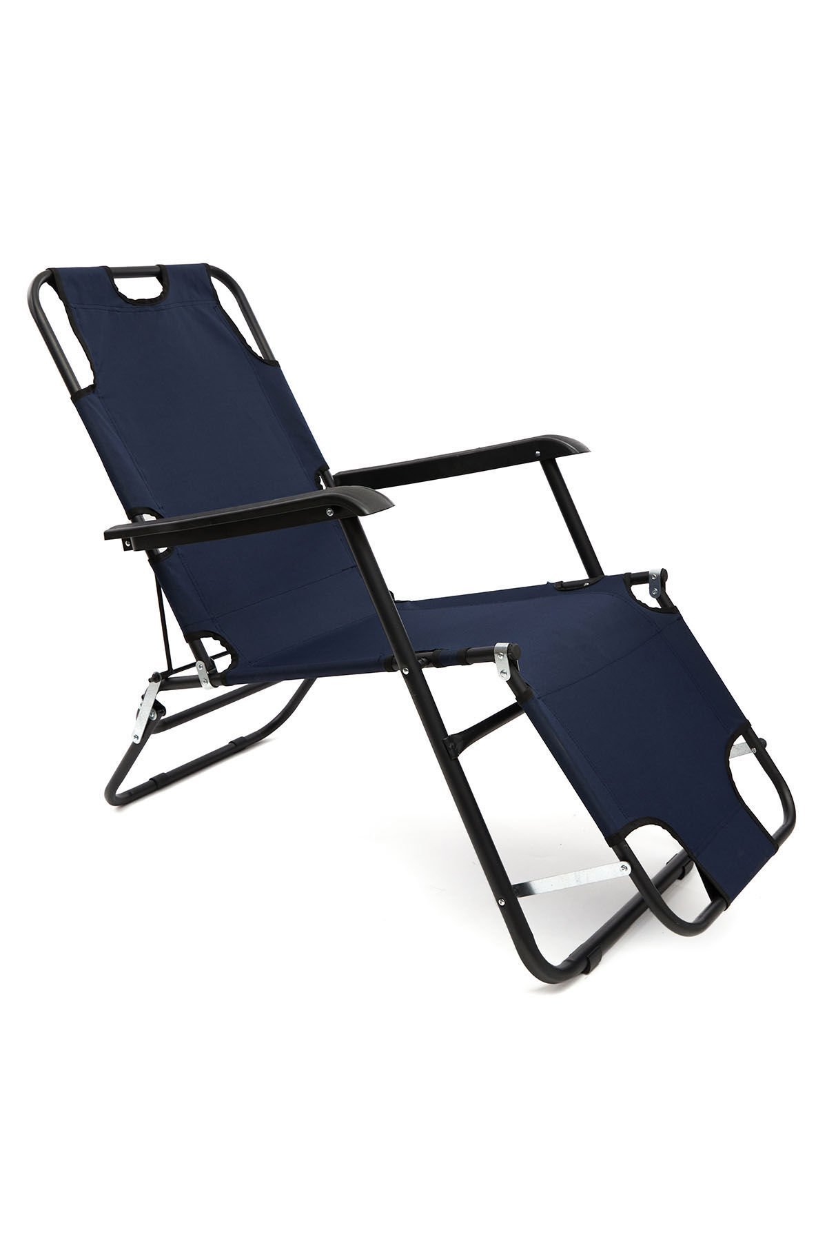 KampSeti Katlanır Şezlong Lacivert-Portatif Plaj Bahçe Kamp Şezlongu