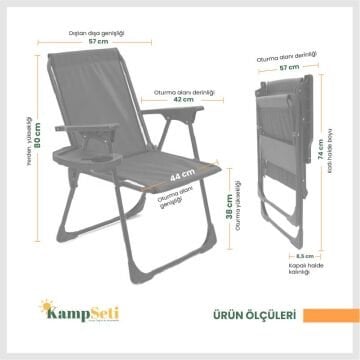 Kampseti 2 Adet Siyah Katlanır Kamp Sandalye ve Masa Seti-Taşınabilir Piknik Bahçe Sandalyesi-Masası