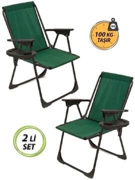 Kampseti 2 Adet Yeşil Katlanır Kamp Sandalye ve Masa Seti-Taşınabilir Piknik Bahçe Sandalyesi-Masası