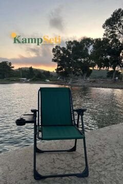 Kampseti 2 Adet Yeşil Katlanır Kamp Sandalye ve Masa Seti-Taşınabilir Piknik Bahçe Sandalyesi-Masası