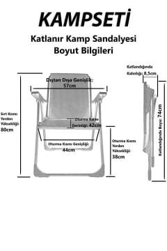 Kampseti 2 Adet Gri Katlanır Kamp Sandalye ve Masa Seti-Taşınabilir Piknik Bahçe Sandalyesi-Masası
