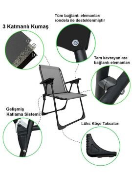 KampSeti 2 Adet Gri Kamp Sandalyesi-Kamp Masası Seti