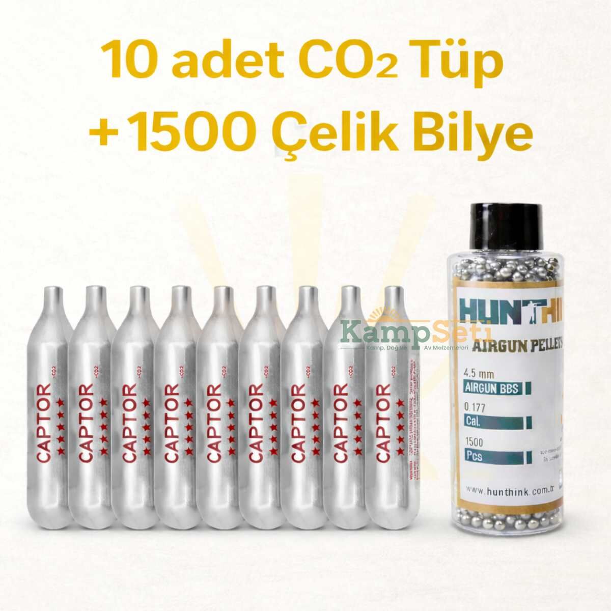 Hunthink Çelik Bilye 1500 Adet + Captor 12 Gram CO2 Tüpü 10 Adet