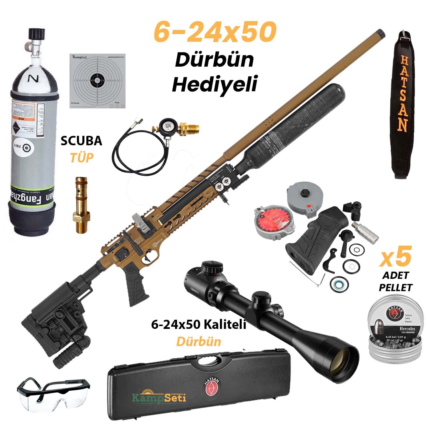 Premium Set Hatsan Factor Sniper L LONG FDE PCP Havalı Tüfek 6.35mm