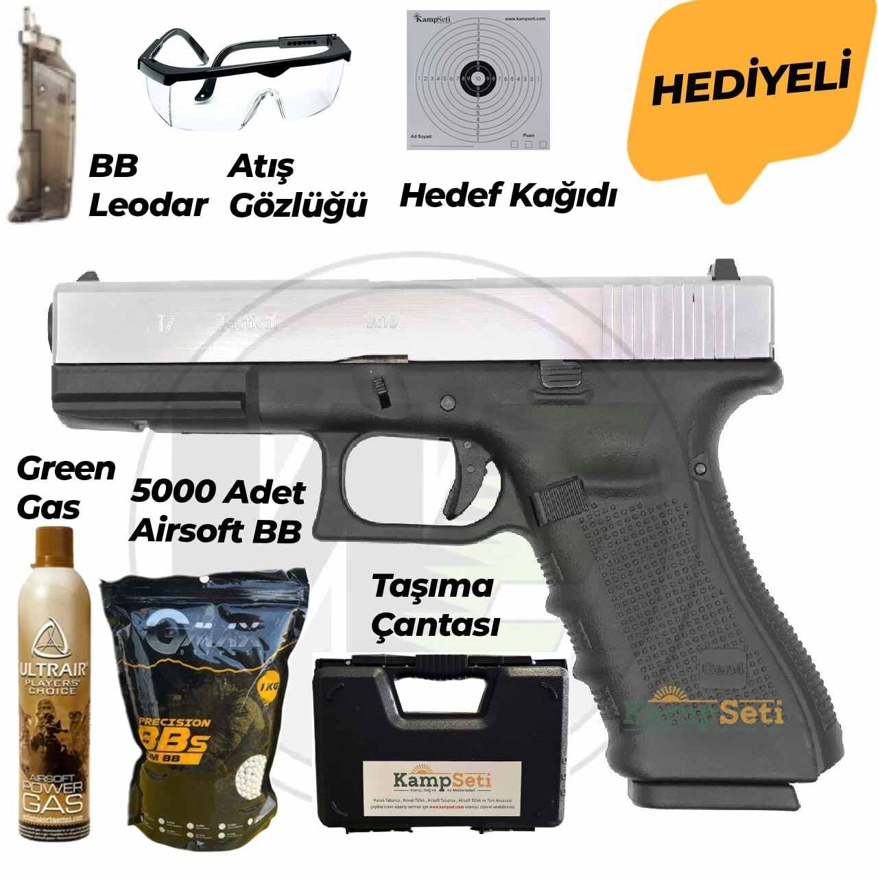 WE Glock 17 Gen4 Gümüş Blowback Airsoft Tabanca Greengas