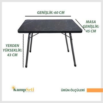 Kampseti 2 Adet Katlanır Kamp Sandalye Lacivert-Siyah ve Masa Seti-Taşınabilir Piknik Bahçe Sandalyesi-Masası