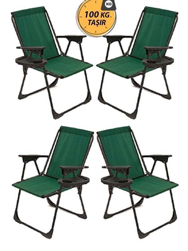 Kampseti 4 Adet Katlanır Kamp Sandalyesi-Yeşil-Taşınabilir Piknik Bahçe Sandalyesi
