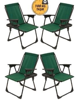 Kampseti 4 Adet Katlanır Kamp Sandalyesi-Yeşil-Taşınabilir Piknik Bahçe Sandalyesi
