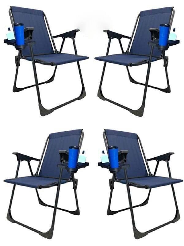 Kampseti 4 Adet Katlanır Kamp Sandalyesi-Lacivert-Taşınabilir Piknik Bahçe Sandalyesi