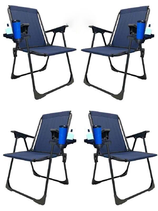 Kampseti 4 Adet Katlanır Kamp Sandalyesi-Lacivert-Taşınabilir Piknik Bahçe Sandalyesi