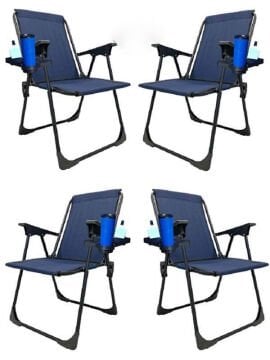 Kampseti 4 Adet Katlanır Kamp Sandalyesi-Lacivert-Taşınabilir Piknik Bahçe Sandalyesi