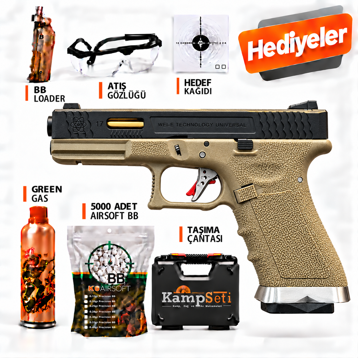 WE Glock 17 T6 Blowback Airsoft Tabanca 6mm Tan