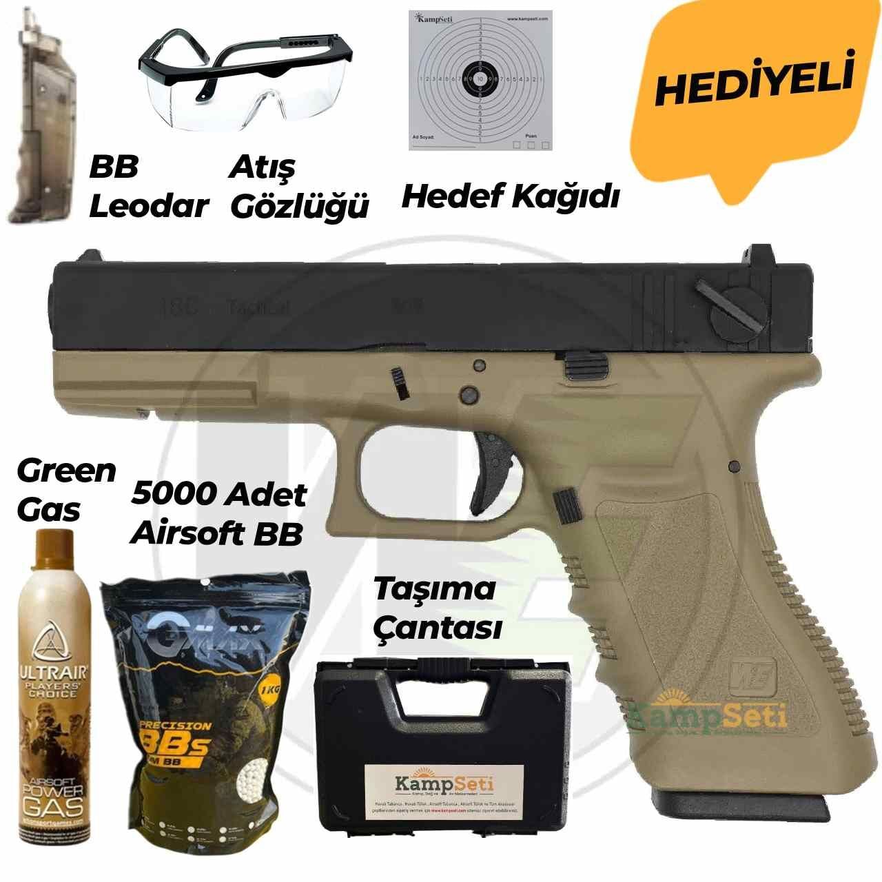 WE Glock 18C Gen 3 Blowback Airsoft Tabanca Tan/Siyah