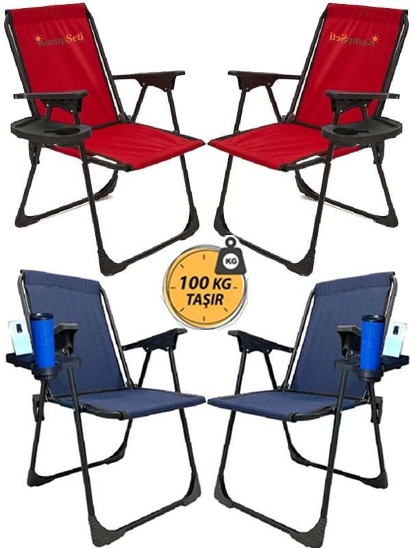 Kampseti 4 Adet Katlanır Kamp Sandalyesi-Karışık-Taşınabilir Piknik Bahçe Sandalyesi