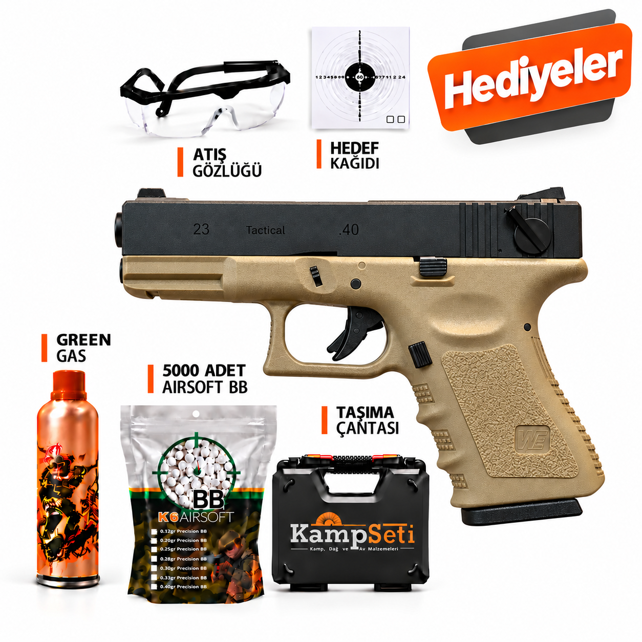 WE Glock 23 Gen3 Blowback Airsoft Tabanca Tan/Siyah