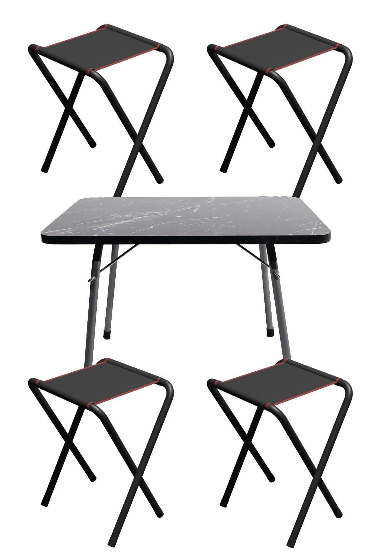 4 Adet Katlanır Kamp Taburesi Ve Katlanır Kamp Masası 45x60-Balıkçı Taburesi Katlanır Sandalye