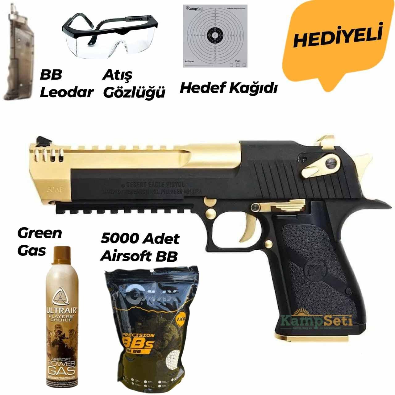 Cybergun Desert Eagle Raylı L6 Gold Siyah GBB Airsoft Tabanca