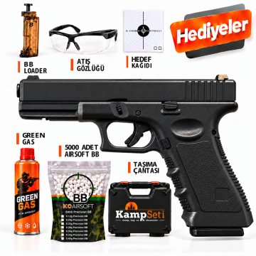 Vigor Glock 17 Metal Sürgülü Green Gas Blowback Airsoft Tabanca Siyah
