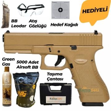 Vigor Glock 17 Metal Sürgülü GreenGas Blowback Airsoft Tabanca Tan